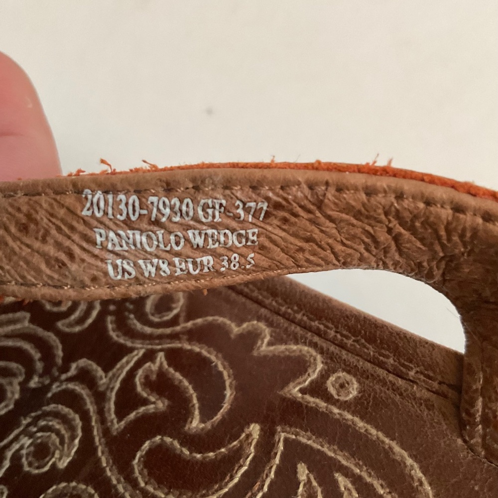 Olukai Paniolo Wedge Women’s Sz 8 Orange Brown Leather Thong Sandals - Picture 5 of 12